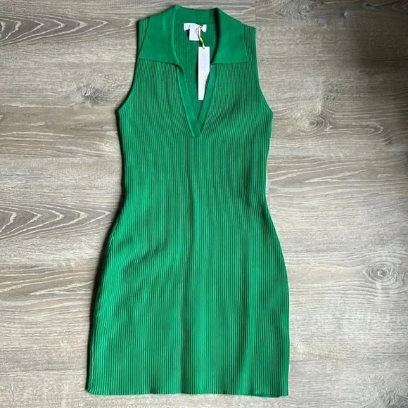 NEW HOUSE OF HARLOW Ribbed Collared Dress Sculpt Knit Polo Dress - Picture 2 of 11